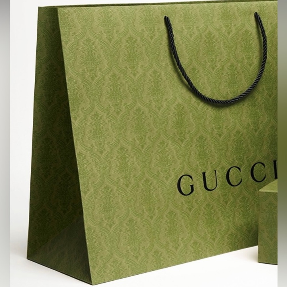 Large Gucci Green Paper Shopping Bag & Receipt Card Holder Authentic